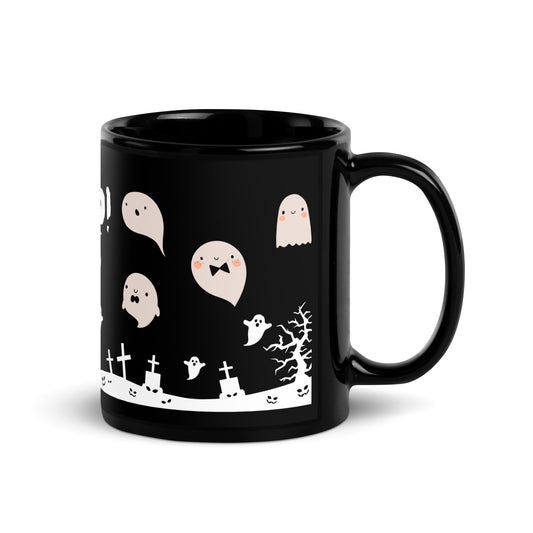 Halloween Boo Black Glossy Mug - 320ml/440ml