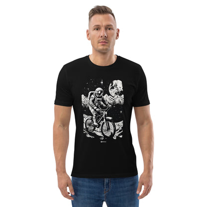 Black & White Biker in Space | Explore Collection | Unisex Organic Cotton T-Shirt